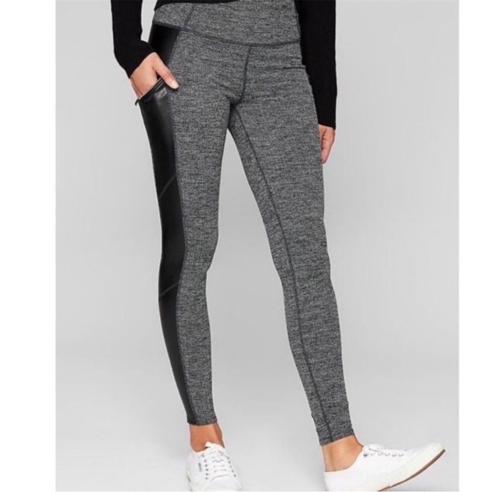 Athleta Herringbone Luxe Metro Drifter Leggings w/ Faux Leather and Zippers, XS